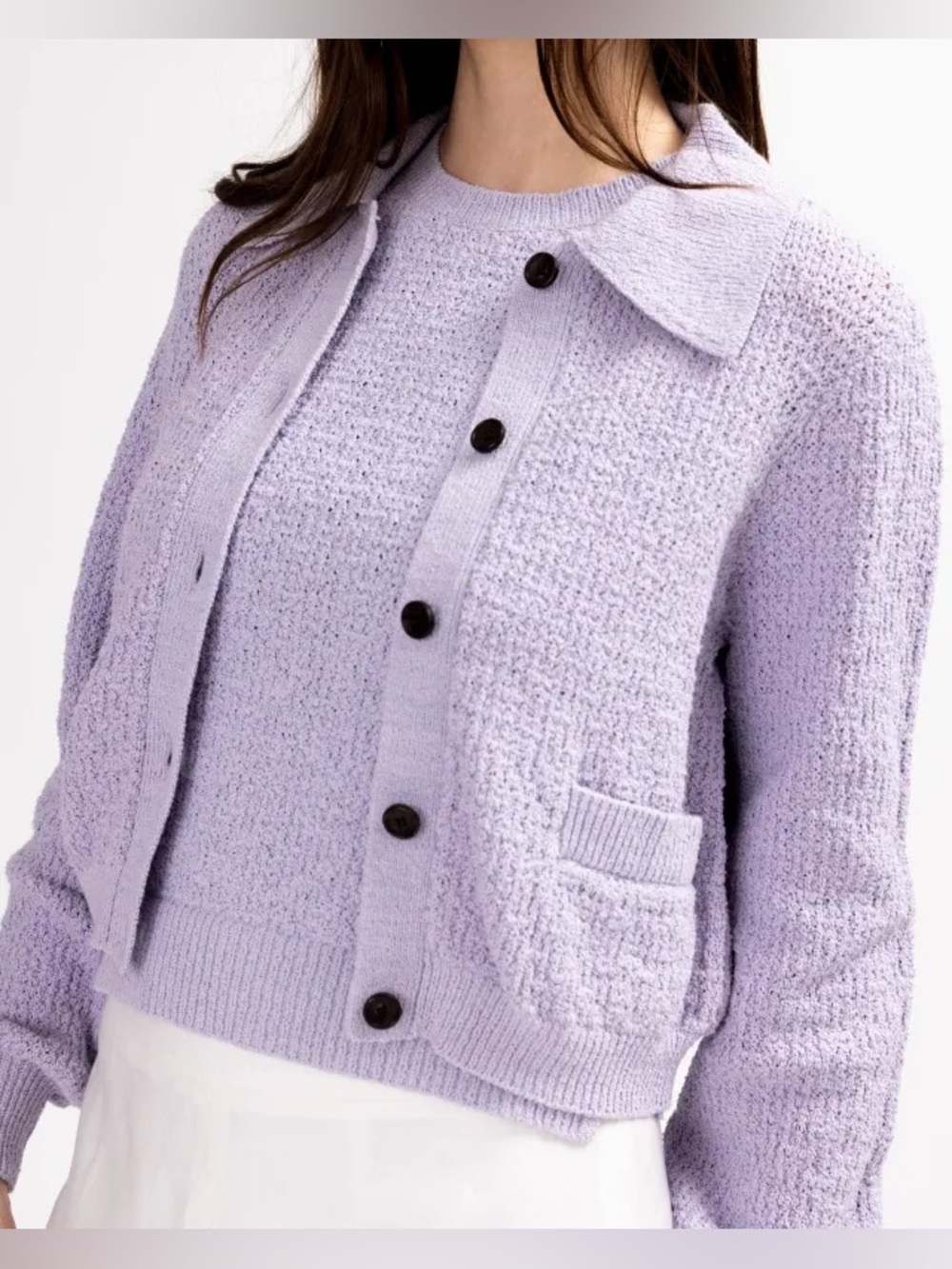 Tanya Taylor Lilac Textured Knit Cardigan Cotton Blend Sweater Size Small